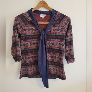 Unique vintage snowflake fair isle button up tie shirt